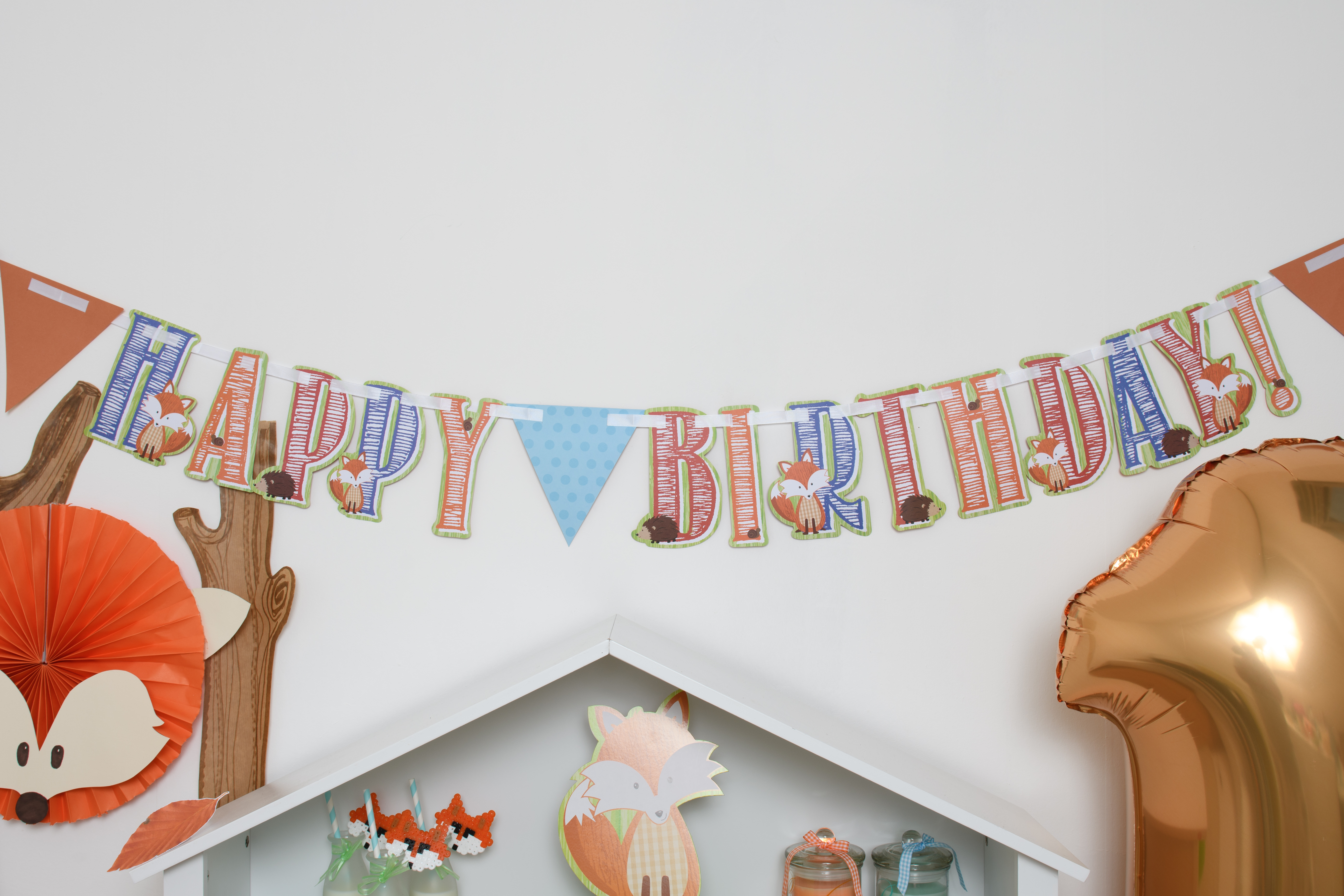 Décoration personnalisée renard et les animaux de la foret pour anniversaire