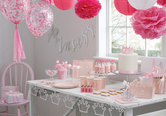 anniversaire baby shower baptême thème princesse rose argent