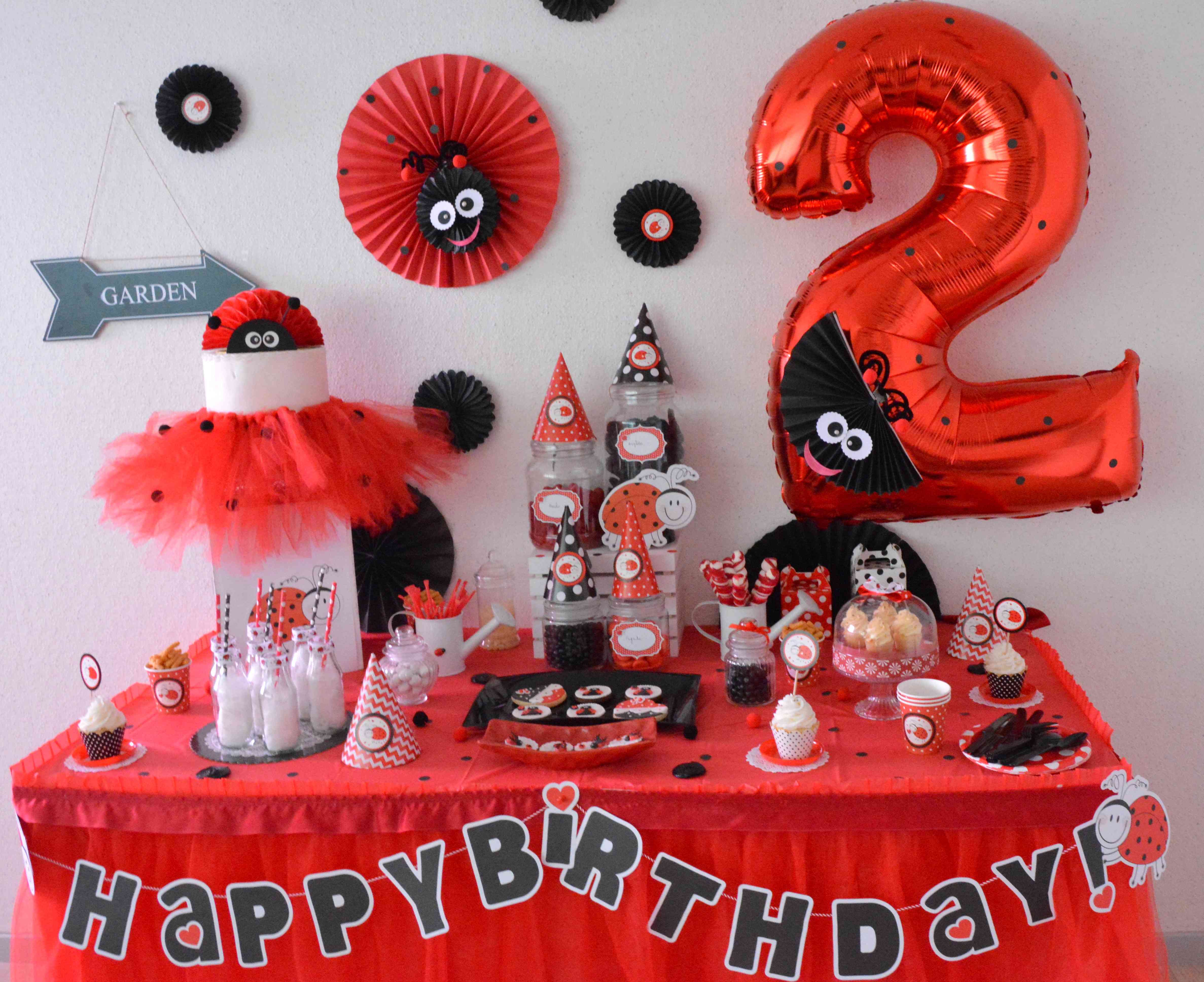 anniversaire décoration thème coccinelle fille 2 ans rouge et noir