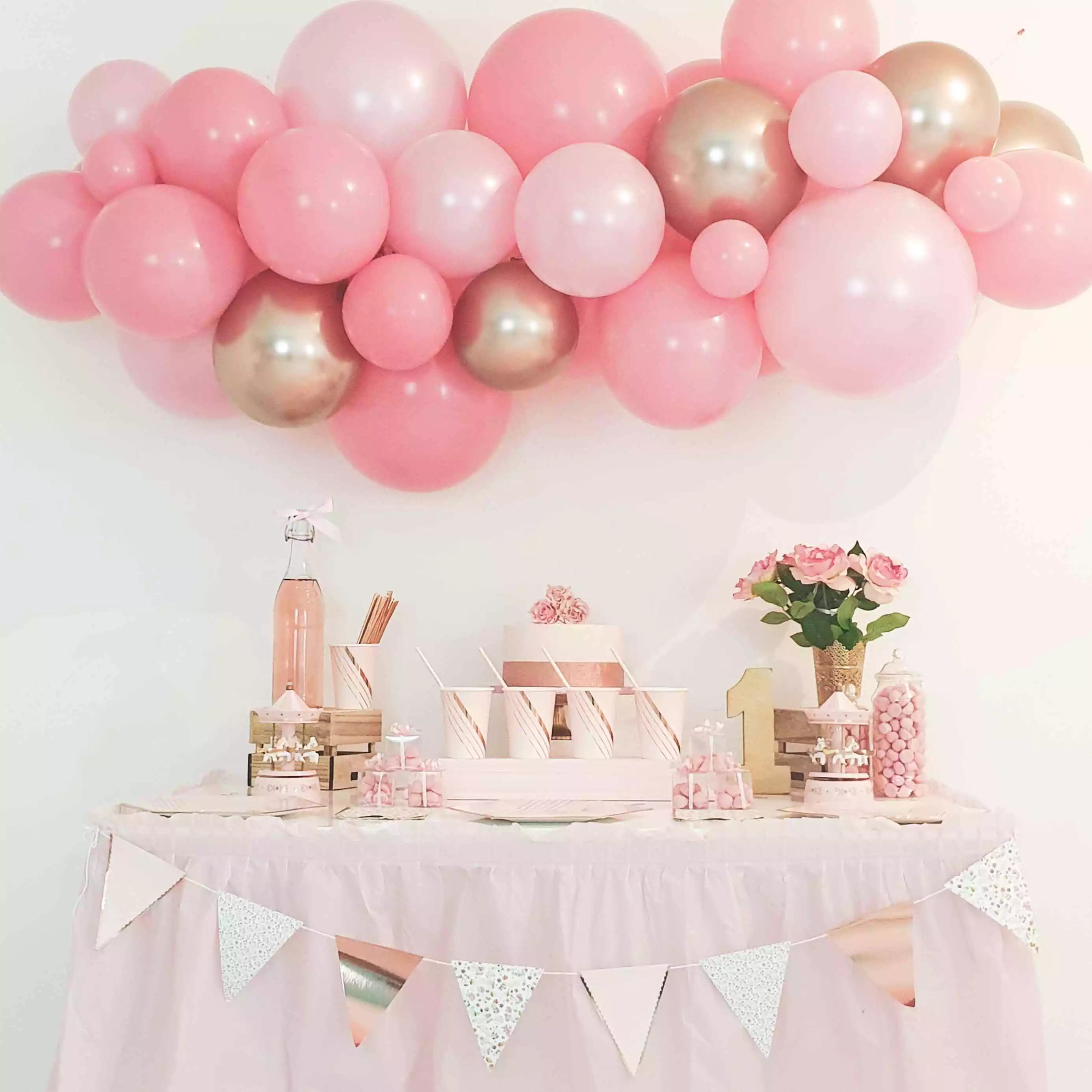 Joya Beauty® Set de décoration d'anniversaire de 2 ans Rose