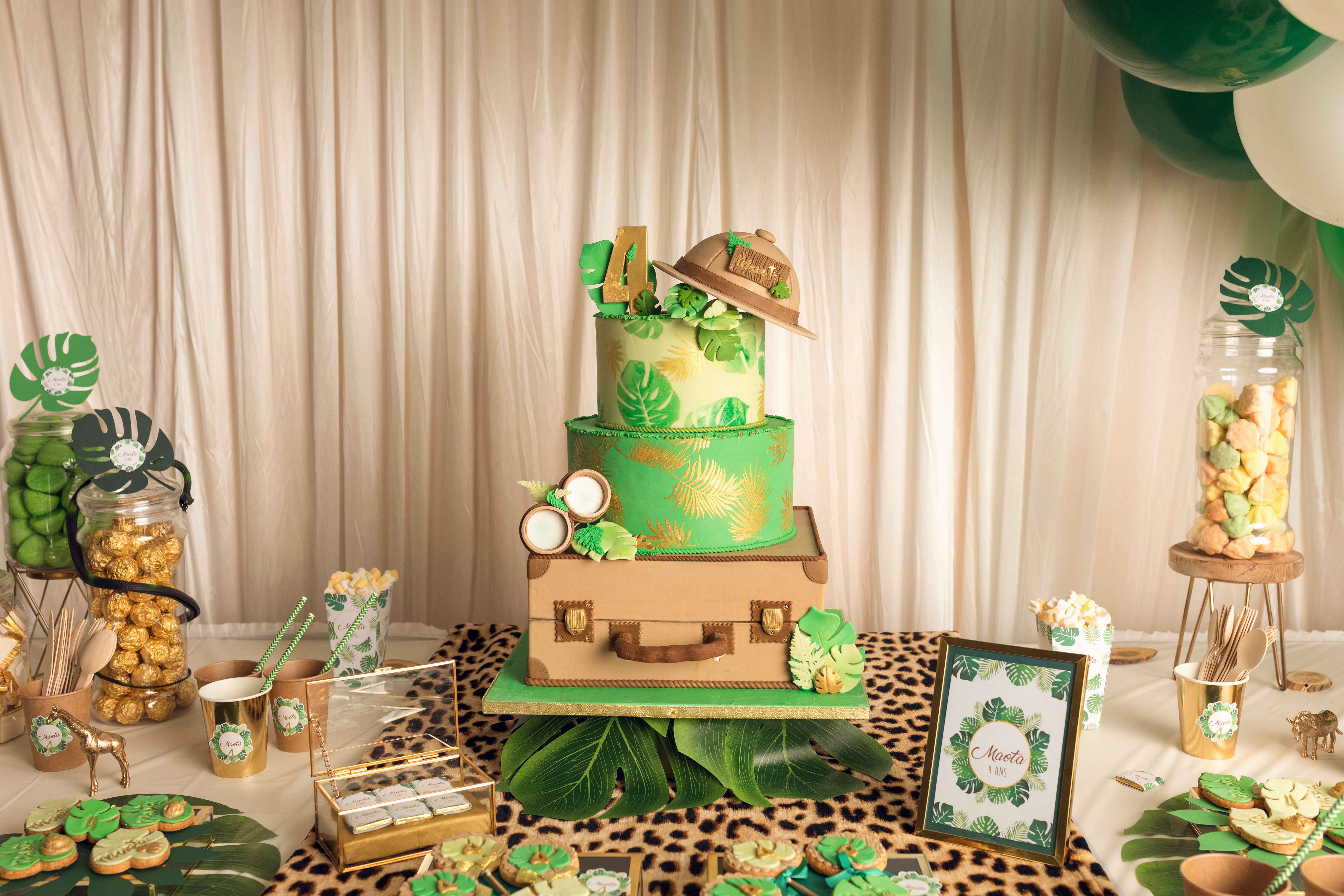 anniversaire thème jungle safari 4 ans vert doré chic sweet tablez