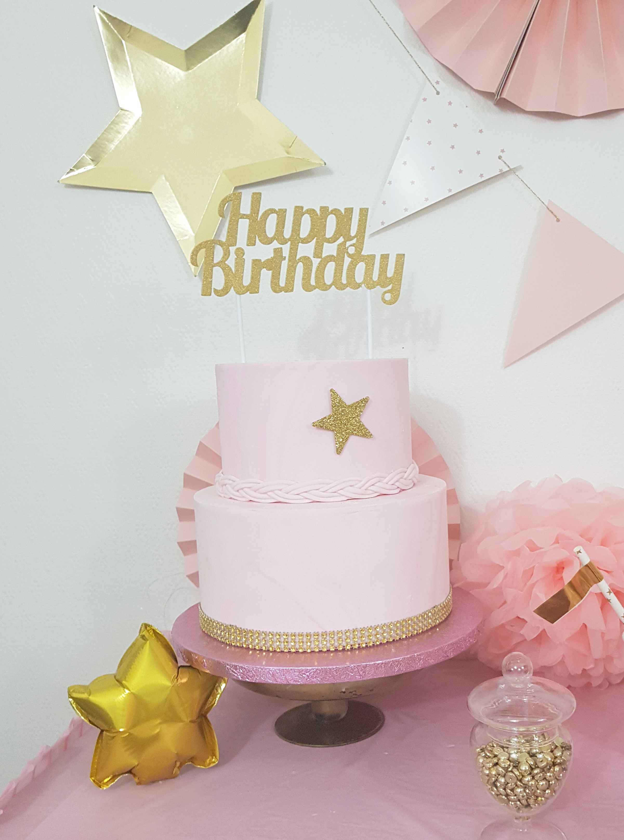 Premier Annversaire Etoiles Rose Et Dore