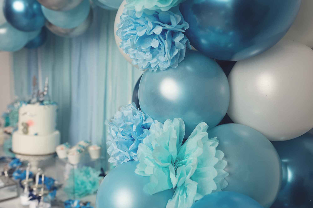Ballon Licorne Bleu Avec des Fleurs - Anniversaire 