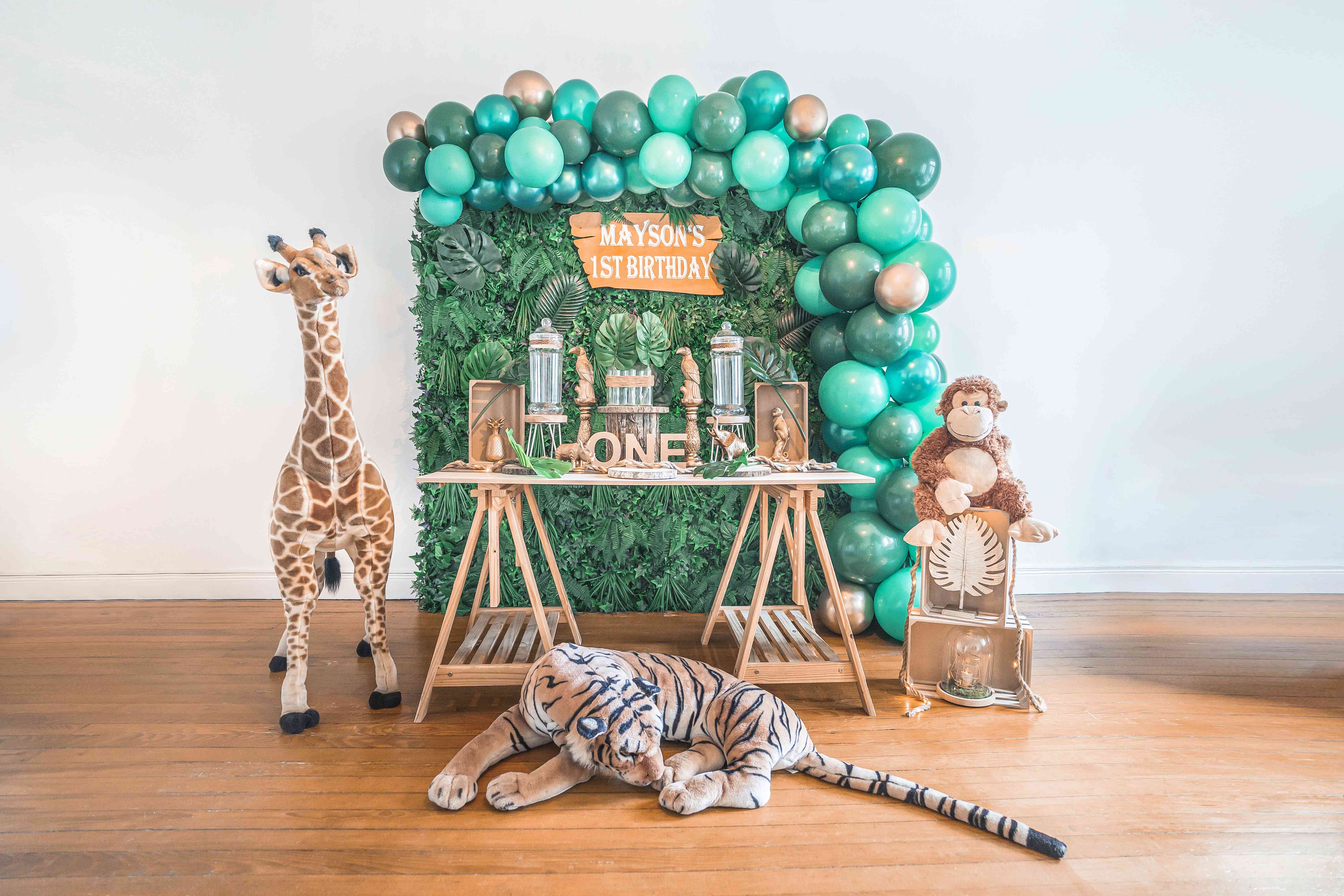 Déco Anniversaire 1 An Safari Jungle – Ballons Animaux, Bannière, Numéro 1