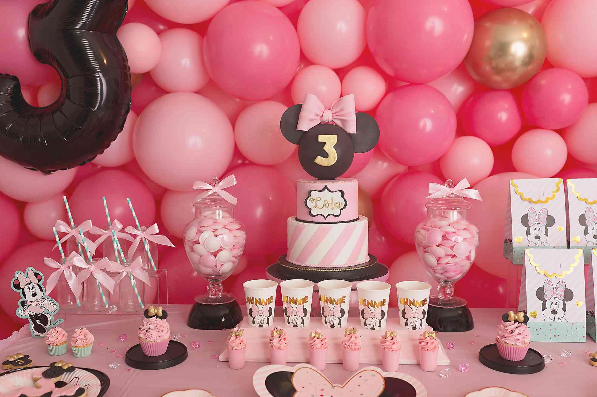 25 Pièces Decoration anniversaire minnie 3 ans,deco anniversaire