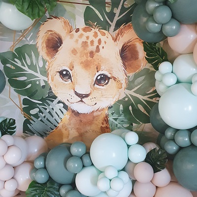 Vaisselle jetable sur le theme Animal sauvage rose avec tour a ballons  animaux pour decorations de fete d'anniversaire de la foret de la Jungle  pour filles