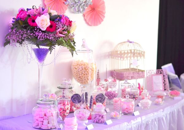 candy bar baptême rose et parme violet