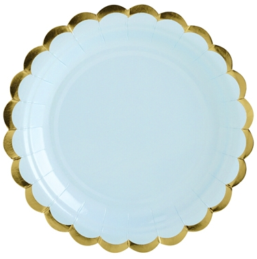 petites assiettes bleu pastel clair et doré contours alvéolées