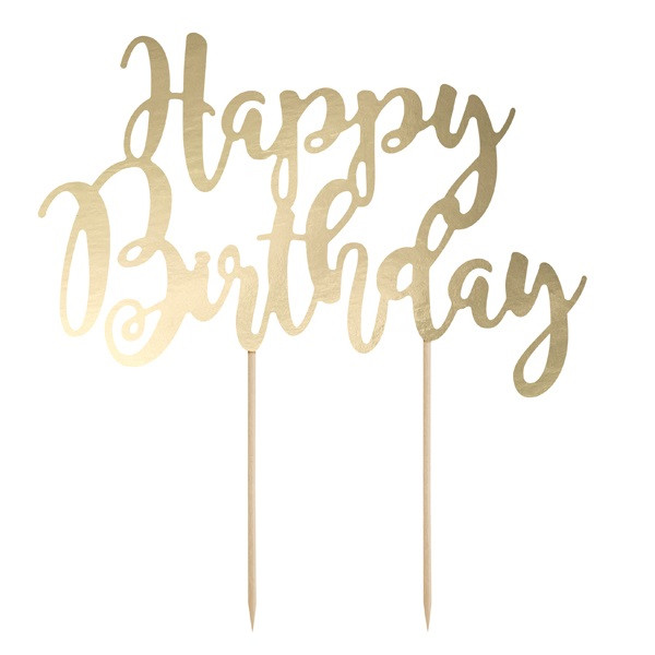 décoration pique pour gâteau happy birthday anniversaire doré