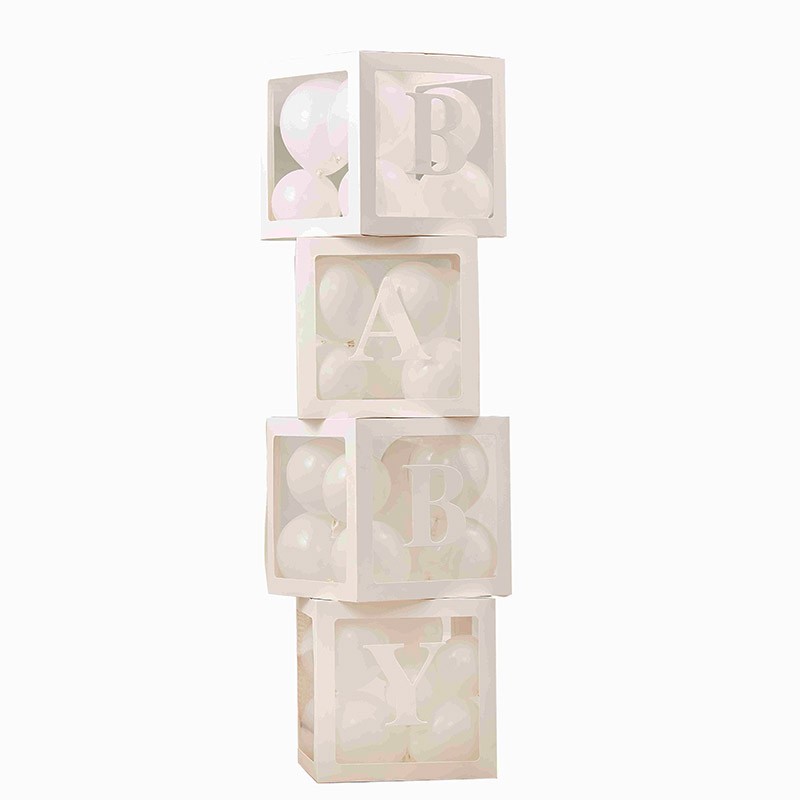 cubes géants baby shower bapteme blanc avec mini ballons