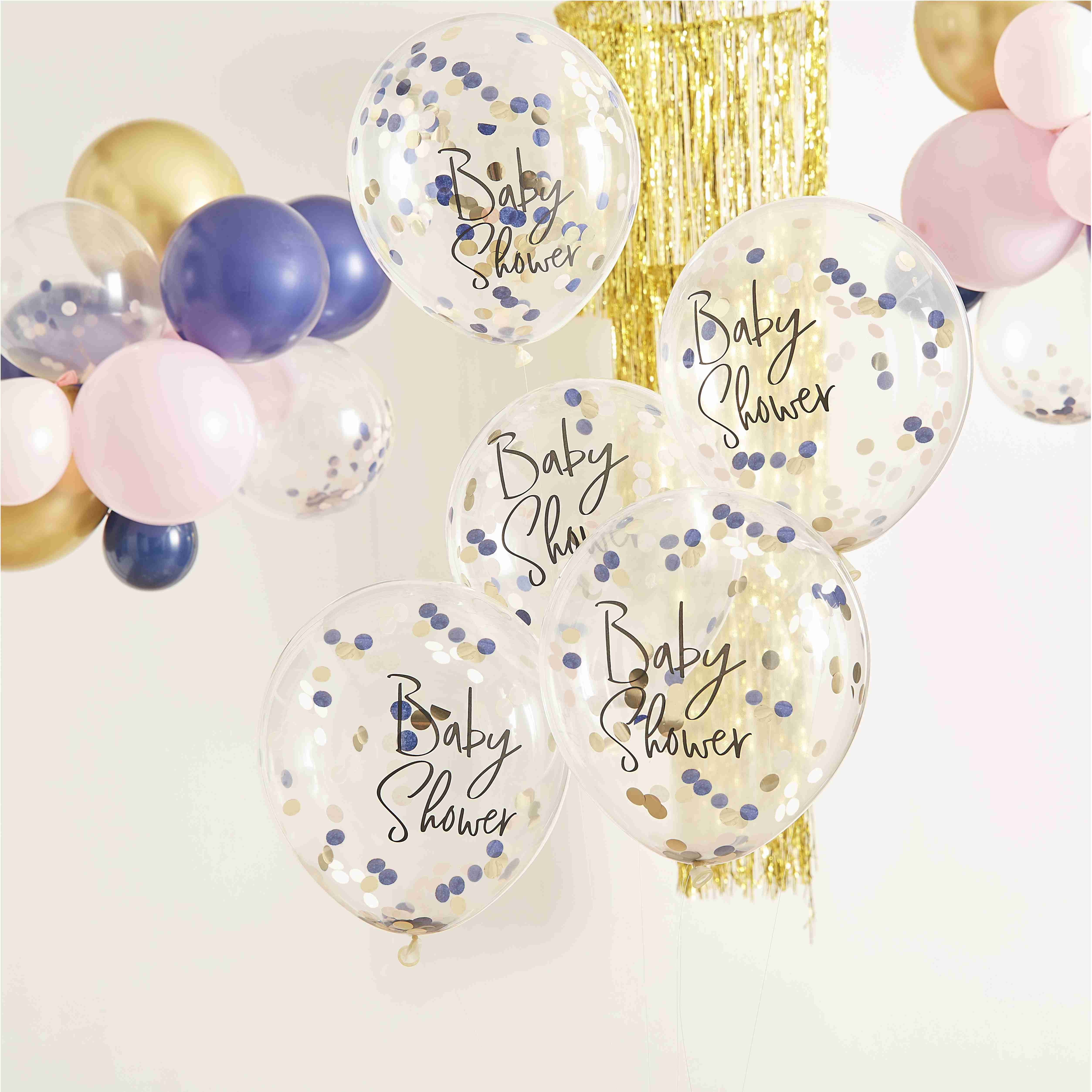 Ballons confettis baby shower gender reveal bleu rose
