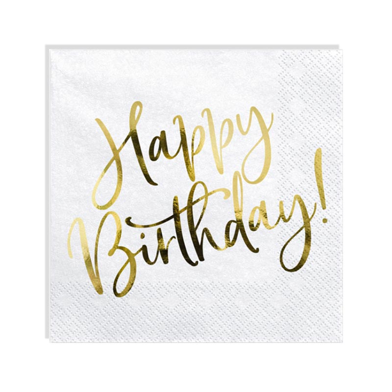 20 Serviettes en papier joyeux anniversaire argentées métallisées