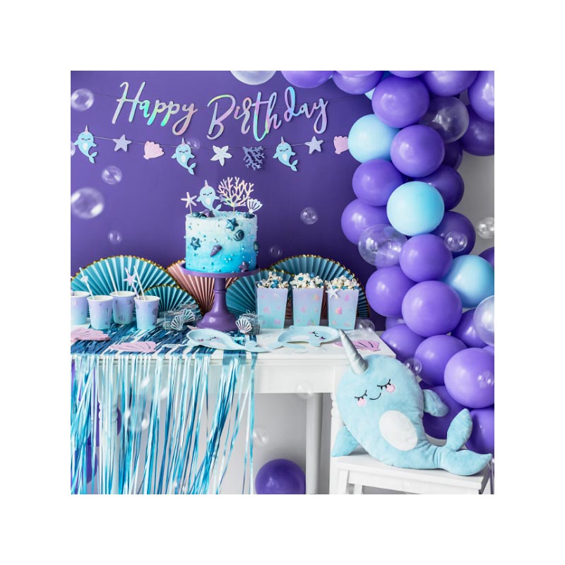 Decoration Anniversaire Garcon Deco Bleu Happy Birthday Bannière Guirlande  avec Pompons Bleu Ballons Bleu Confettis Ballons pour Joyeux anniversaire
