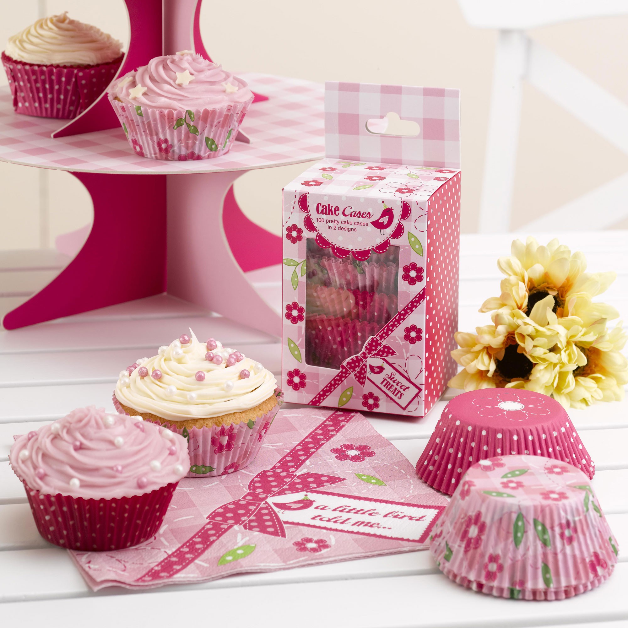 moules à cup cakes en papier rose fushia thème petit oiseau