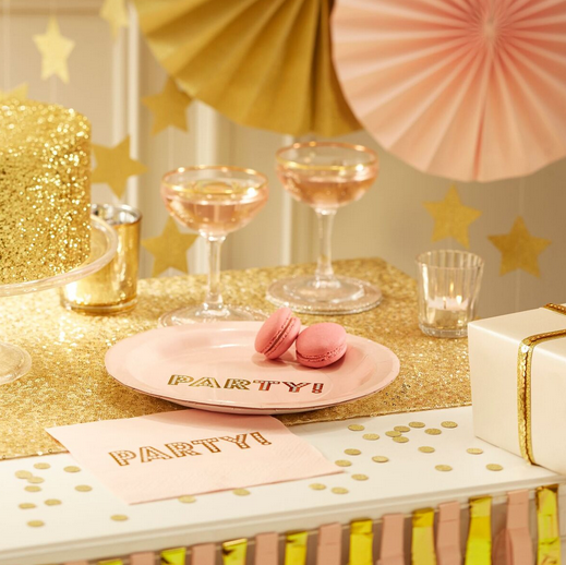 grandes assiettes jetables en papier anniversaire rose et doré