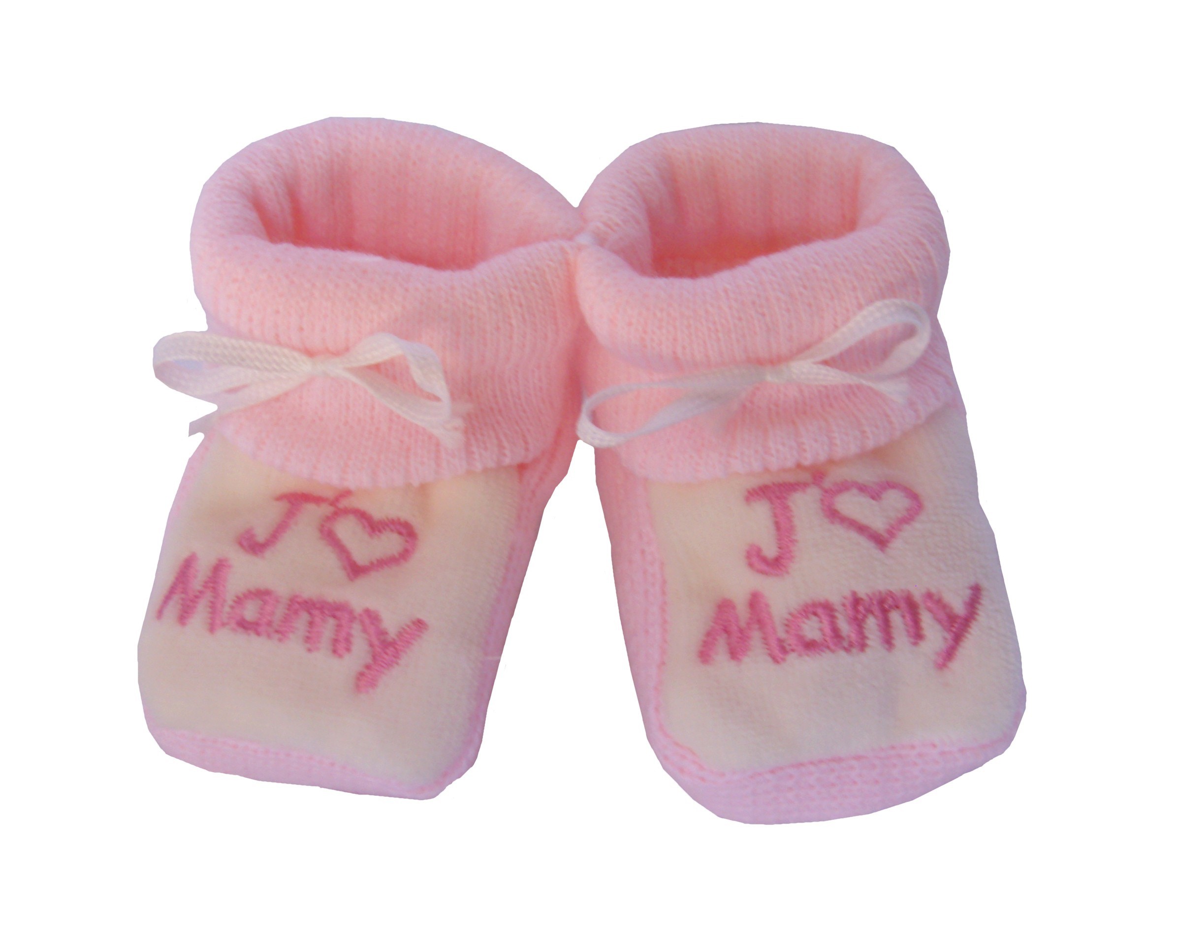 Chaussons bébé roses et blancs J'aime Mamy