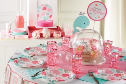 Baby Shower Thème Petite Baleine Rose Pastel et Mint