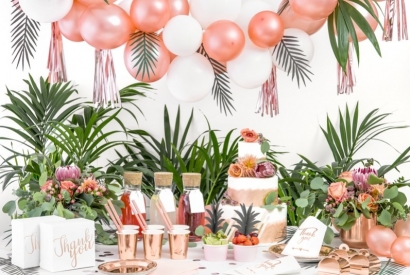 Anniversaire thème tropical party rose gold 