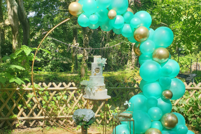 Backdrop Wedding Cake en Mint et Doré - Ile-de-France
