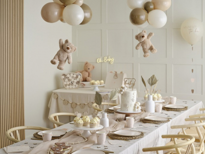 Décoration de baptême thème ourson teddy beige et marron