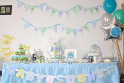 Baby Shower Chevron Bleu et Vert